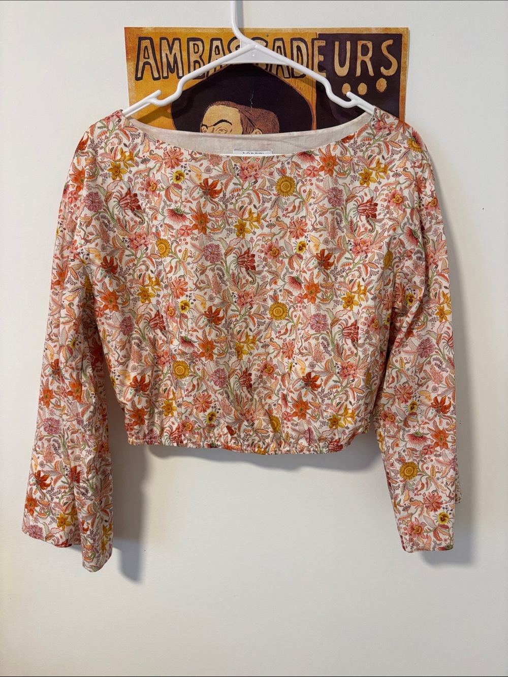 J. Crew Floral Cropped Long-Sleeve Top - Pink/Orange